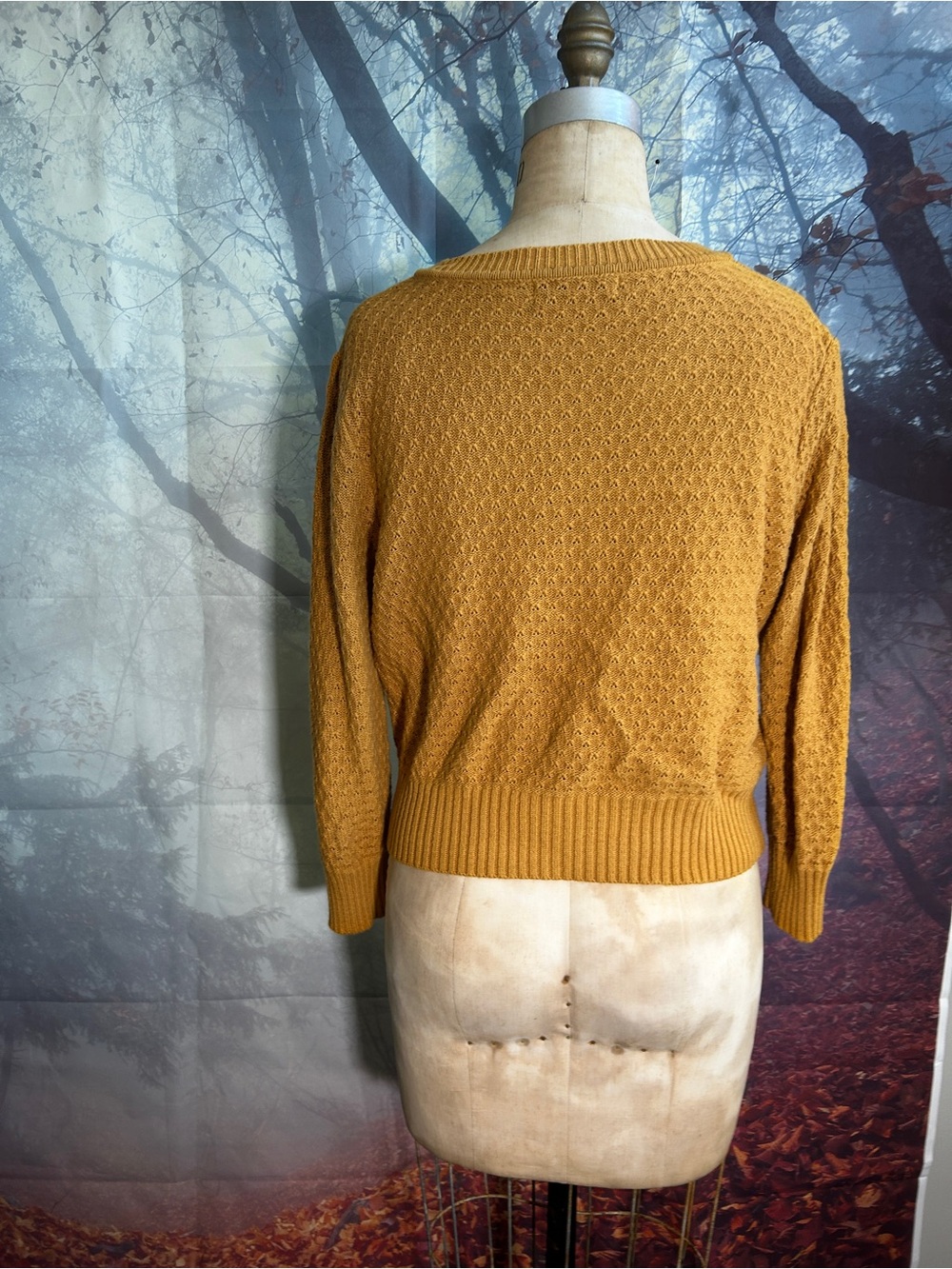 Mustard Crewneck Button-Front Women's Sweater - Picture 3 of 5